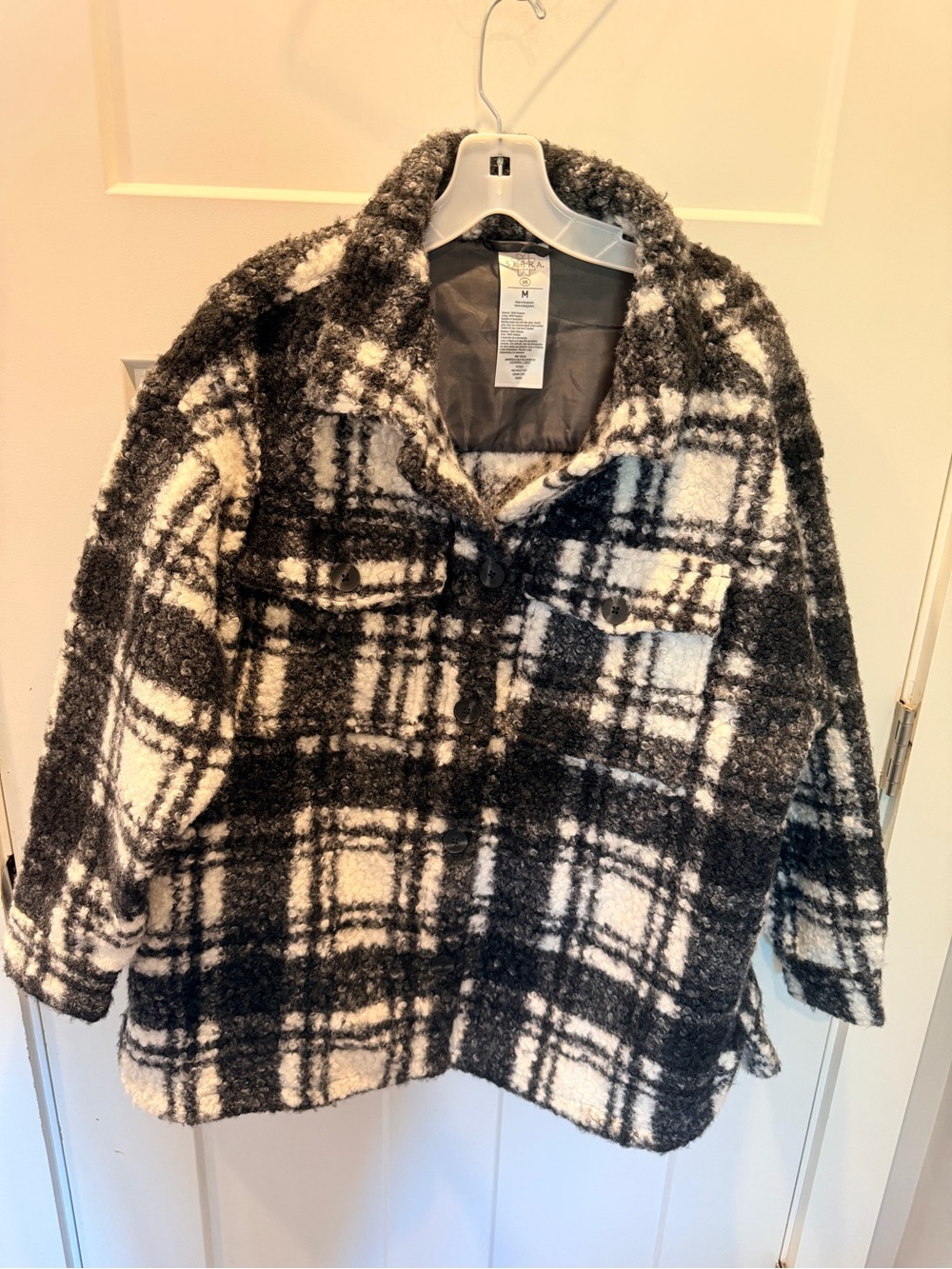 Serra Black Cream Plaid Teddy Shacket Jacket Women’s Medium